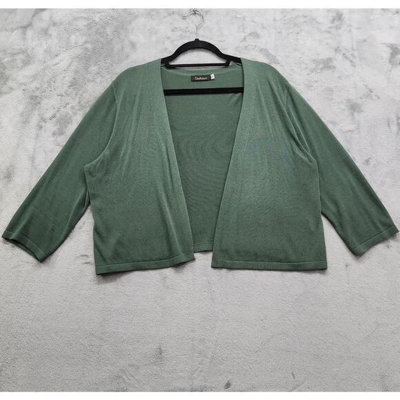 Satuun Sweater Womens XL Green Pure Viscose Lightweight Open Front Crop Cardigan - Picture 1 of 8